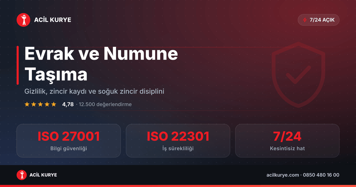 Evrak kurye ve numune taşımada güvenlik kapağı: ISO 27001, ISO 22301 belgeleri ve 7/24 kesintisiz hizmet
